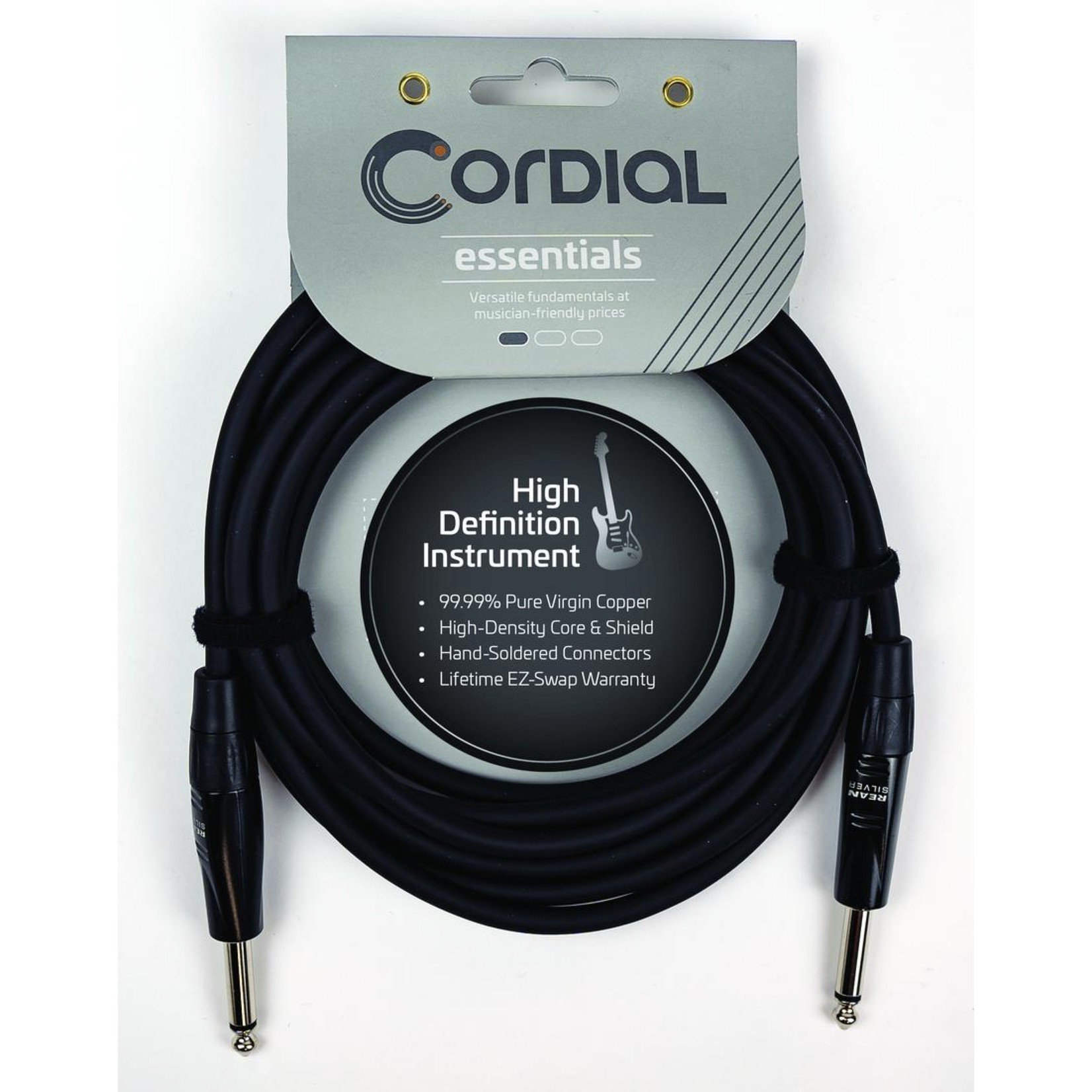 Cordial Cables Cordial Cables 10-foot Instrument/Guitar Cable with Neutrik Style Connectors (REAN), Essential Series - 1/4" TS to 1/4" TS Straight