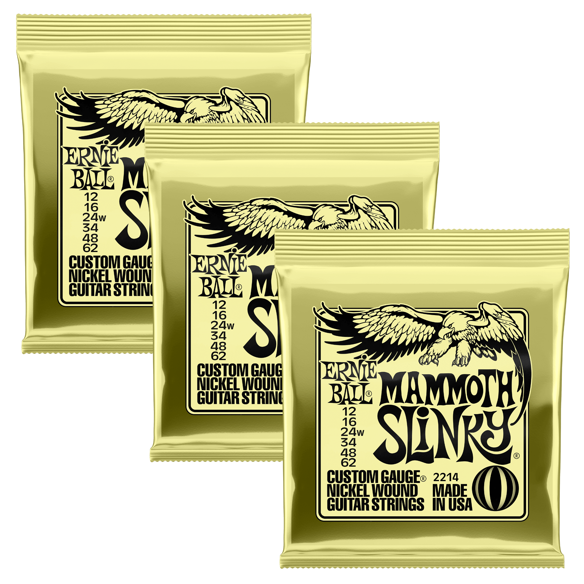 3x (3 sets) Ernie Ball Mammoth Slinky Custom Gauge Nickel Wound Electric Guitar Strings (12-62)