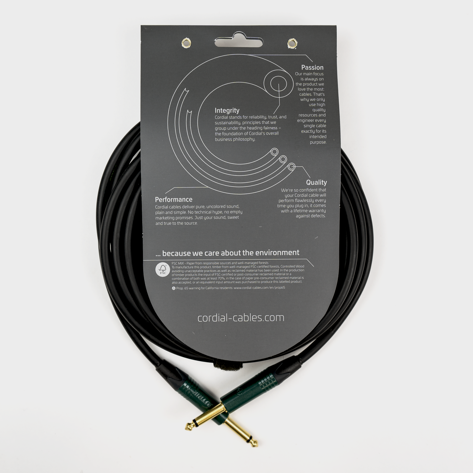 Cordial Cables Cordial Premium High-Copper Instrument Cable with Road Wrap, Peak Series1/4'' Straight to 1/4'' Right Angle Phone Plugs with Enhanced Road Toughness (6m / 20' 1/4" Straight to Straight)