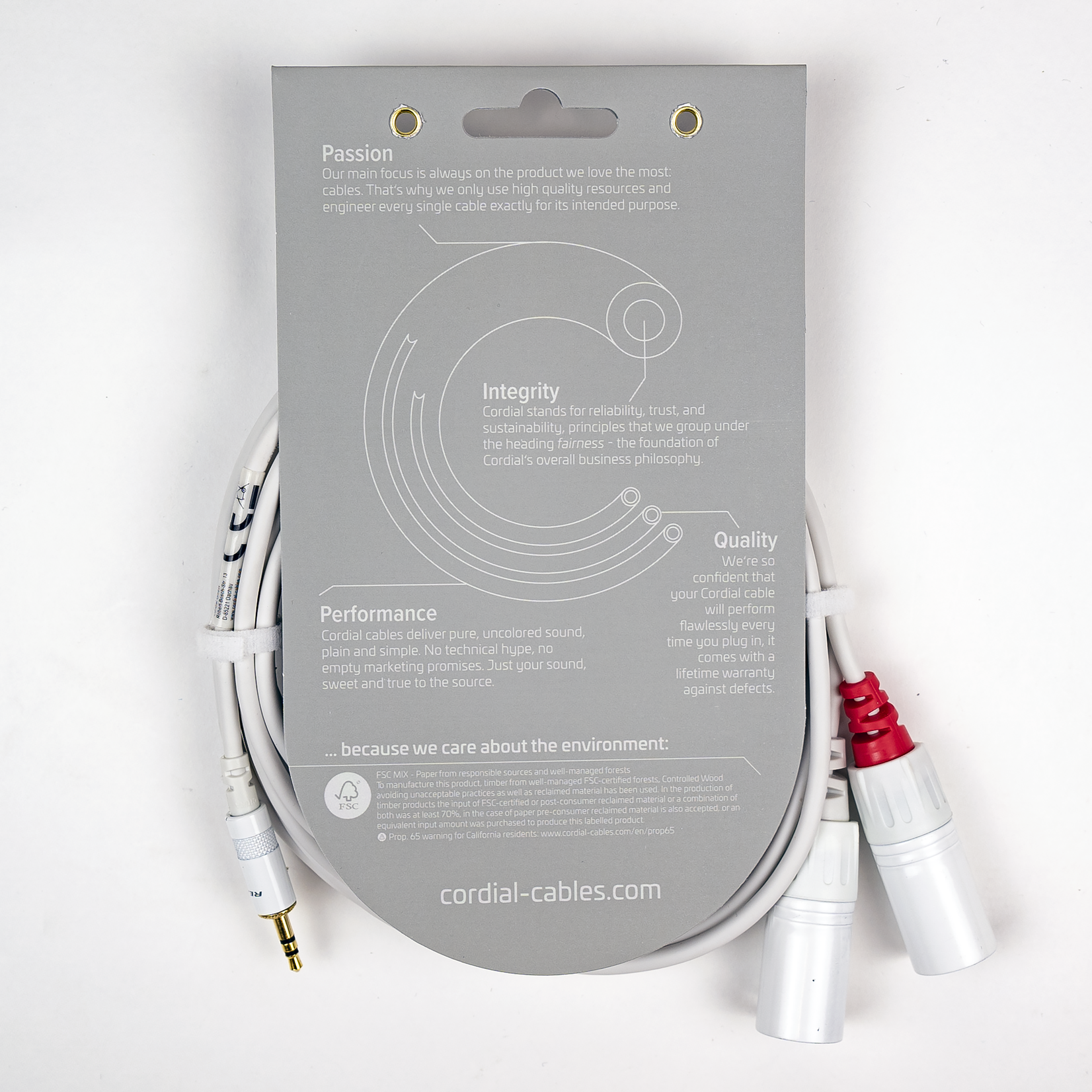 Cordial Cables Cordial Cables Y Adapter (White) - Long, Essentials Series - Stereo 1/8" TRS to Left/Right XLR (M) Connector Plugs, 30-Foot Cable