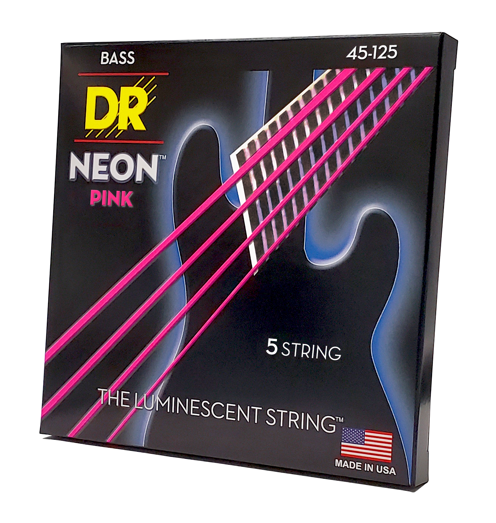 DR Strings Neon Pink Bass Strings 5-String Set (45-125), K3 Coated, NPB5-45