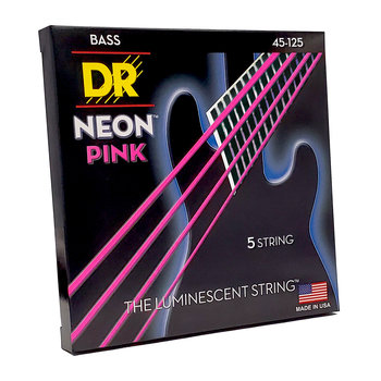 DR Strings Neon Pink Bass Strings 5-String Set (45-125), K3 Coated, NPB5-45