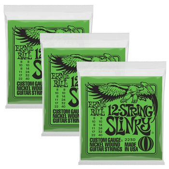 3x (3 sets) Ernie Ball 12-String Slinky Custom Gauge Nickel Wound Guitar Strings (8/22, 8/40), 2230