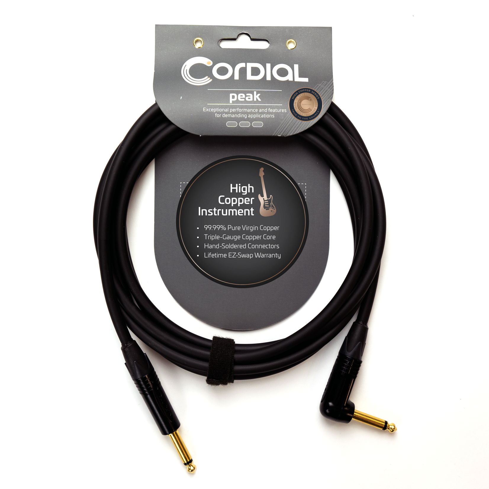 Cordial Cables Cordial 6m (20-foot) Premium High-Copper Instrument Cable, 1/4 Straight-to-Angle Neutrik Connectors (CSI 6 PR 175)