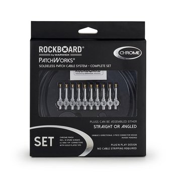 Rockboard Patchworks Solderless Patch Cable Set, Chrome, 10 Plugs (rt angle or straight!) 3m Cable
