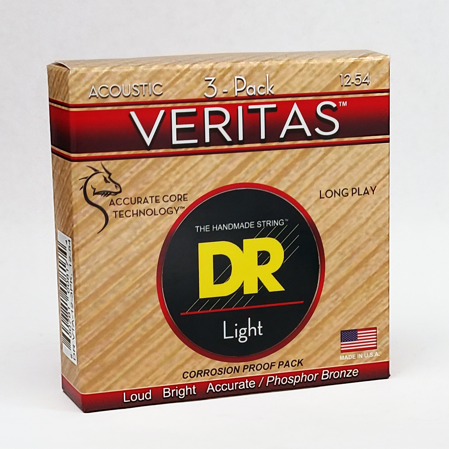 DR Strings 3-Pack VERITAS Coated Core Acoustic Guitar Strings, Light 12-54