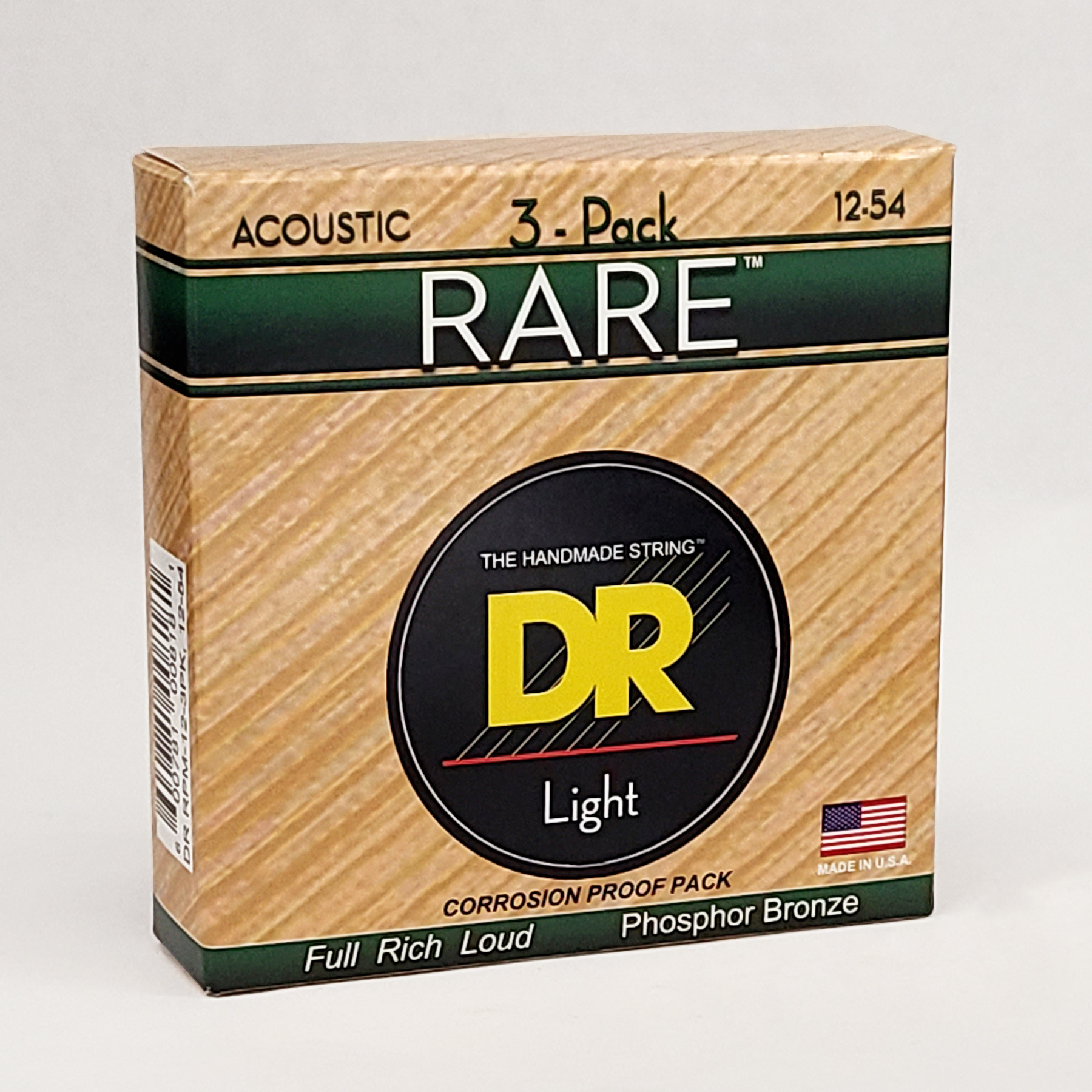 DR Strings 3-Pack RARE Phosphor Bronze Acoustic Guitar Strings, Light 12-54