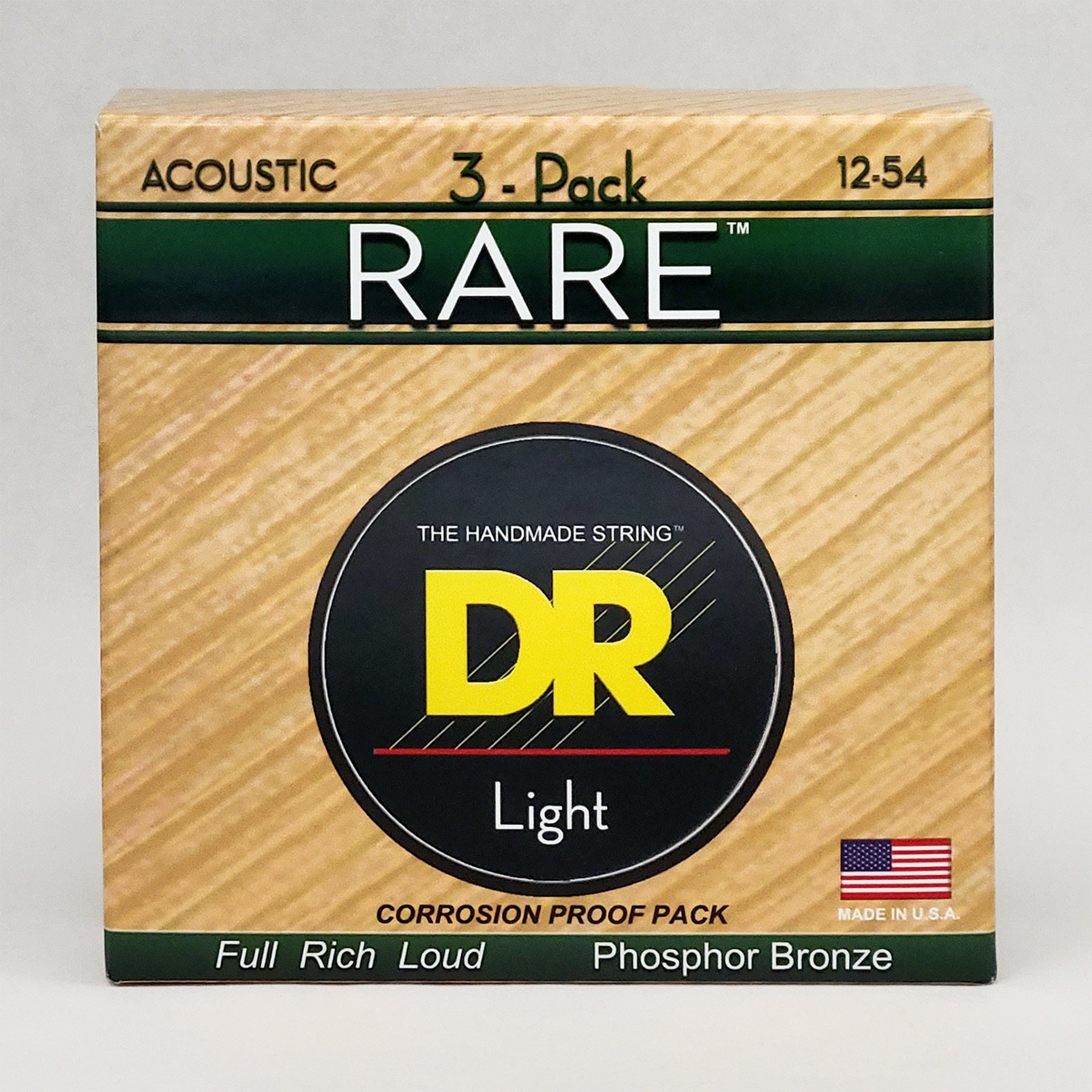 DR Strings 3-Pack RARE Phosphor Bronze Acoustic Guitar Strings, Light 12-54