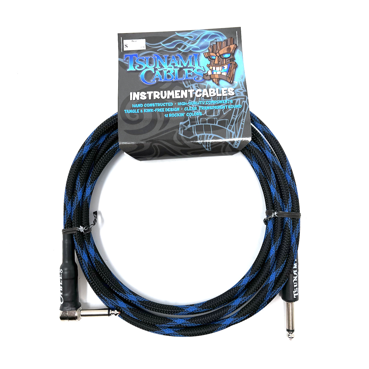Tsunami Cables 10' Handcrafted Premium Instrument Cable, 1/4" Straight-Right Angle, "Blue Dragon" (blue/black)