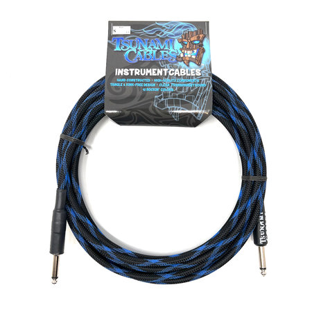 Tsunami Cables 15' Handcrafted Premium Instrument Cable, 1/4" Straight-Straight, "Blue Dragon" (Black/Blue)