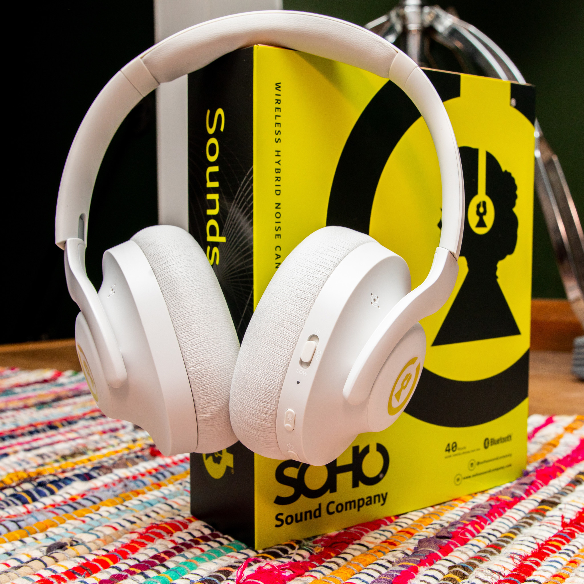 Soho Sound 45s Bluetooth Wireless Active Noise Cancelling (ANC) Headphones, White City House