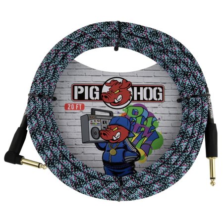 Pig Hog "Blue Graffiti" Woven Instrument Cable, 20-Foot Right Angle