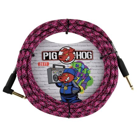 Pig Hog "Pink Graffiti" Woven Instrument Cable, 20 ft Right Angle