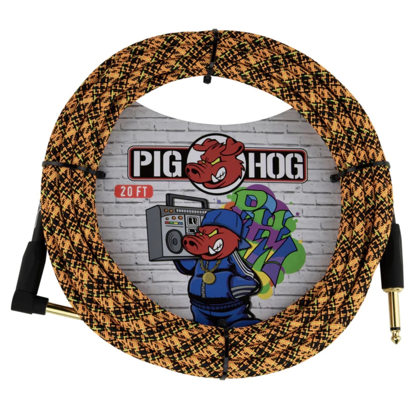 Pig Hog "Orange Graffiti" Woven Instrument Cable, 20 Ft Right Angle
