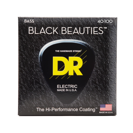 DR Strings Black Beauties K3 Coated Bass Strings, 4-String Set (Light, 40-100), BKB-40