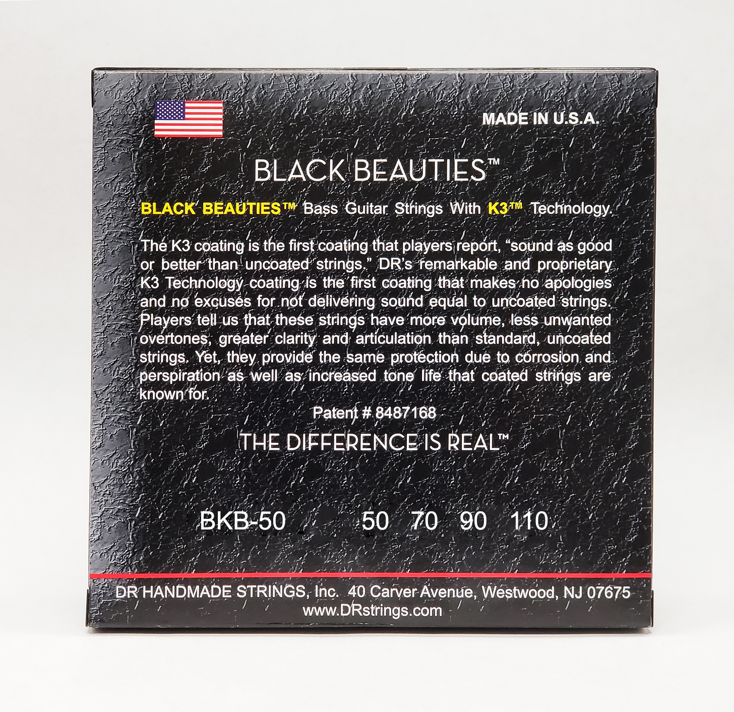 DR Strings Black Beauties K3 Coated Bass Strings, 4-String Set (Heavy, 50-110), BKB-50