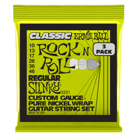 Ernie Ball Regular Slinky Classic Rock n Roll Pure Nickel Wrap Electric Guitar Strings 3 Pack - 10-46 Gauge
