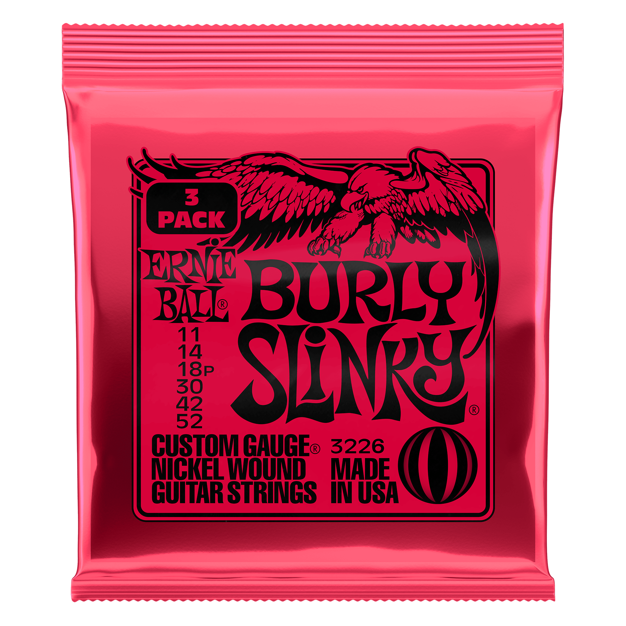 Ernie Ball Burly Slinky Nickel Wound Electric Guitar Strings 3 Pack - 11-52 Gauge