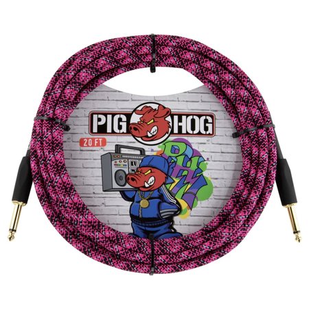 Pig Hog "Pink Graffiti" Woven Instrument Cable, 20-Foot, 1/4" Straight