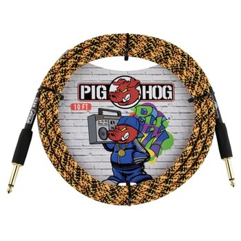 Pig Hog "Orange Graffiti" Woven Instrument Cable, 10-Foot, Straight 1/4" Plugs