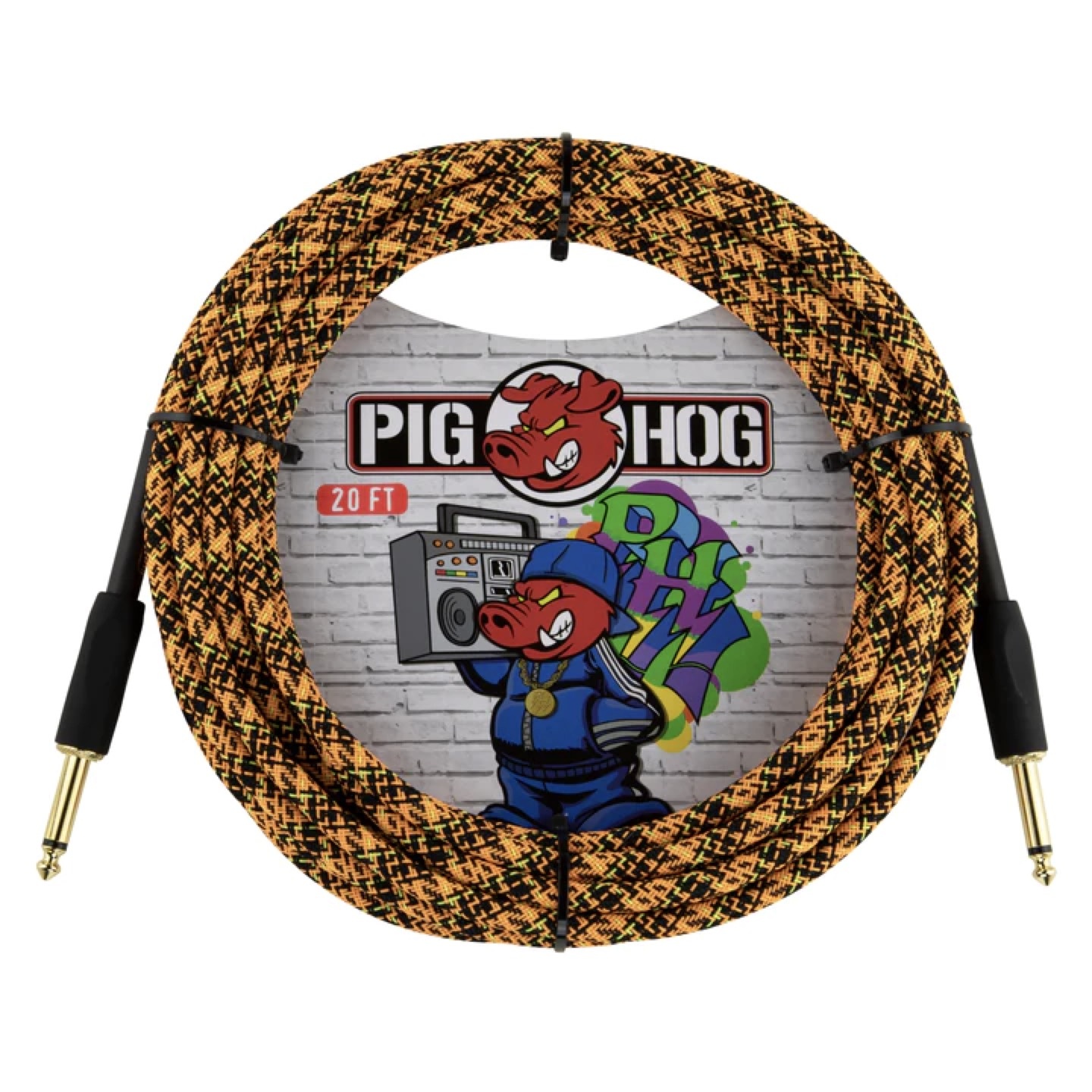 Pig Hog "Orange Graffiti" Woven Instrument Cable, 20-Foot, Straight, 1/4" Plugs