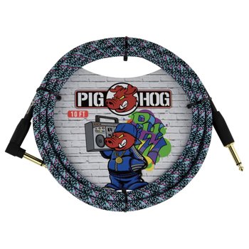 Pig Hog "Blue Graffiti" Woven Instrument Cable, 10-Foot, Right Angle 1/4"
