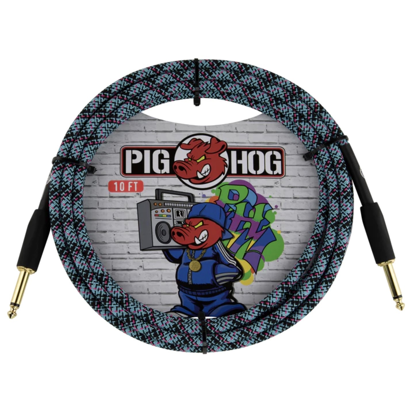 Pig Hog "Blue Graffiti" Woven Instrument Cable, 10-Foot Straight Plugs