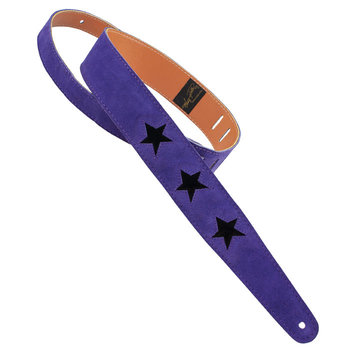 Henry Heller Peru Purple Capri Suede with Black Patent Leather Stars, 2" Guitar Strap