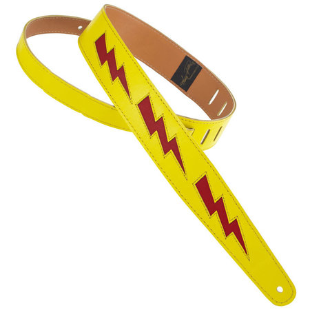 Henry Heller 2" Leather Guitar Strap, Yellow with Red Bolts (Bowie-Inspired)