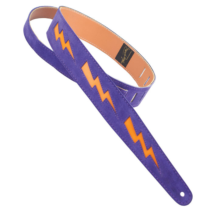 Henry Heller 2" Guitar Strap, Purple Suede with Orange Leather Bolts (Bowie-Inspired)