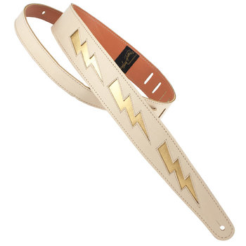 Henry Heller Leather 2" Guitar Strap, Bone with Gold Bolts (Glam / Bowie Inspired!)