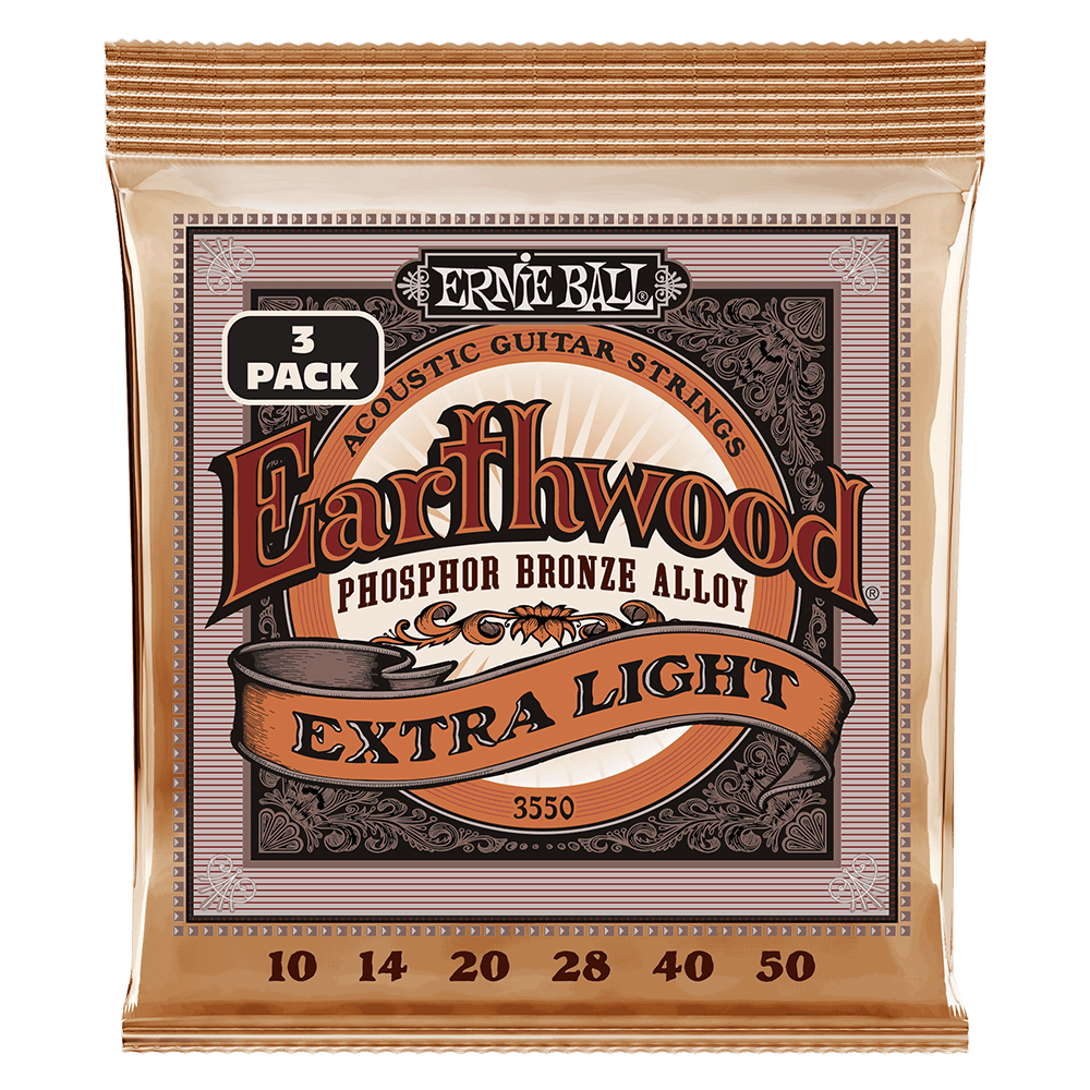 Ernie Ball 3550 Extra Light Earthwood Phosphor Bronze Acoustic Guitar Strings 10-50 Gauge - 3 Pack