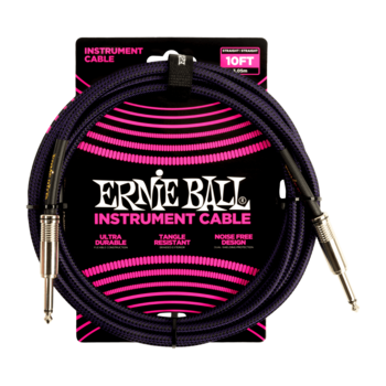 Ernie Ball 6393 Braided Instrument Cable Straight/Straight 10ft - Purple/Black