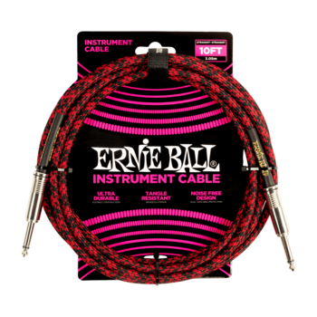 Ernie Ball 6394 Braided Instrument Cable Straight/Straight 10ft - Red/Black