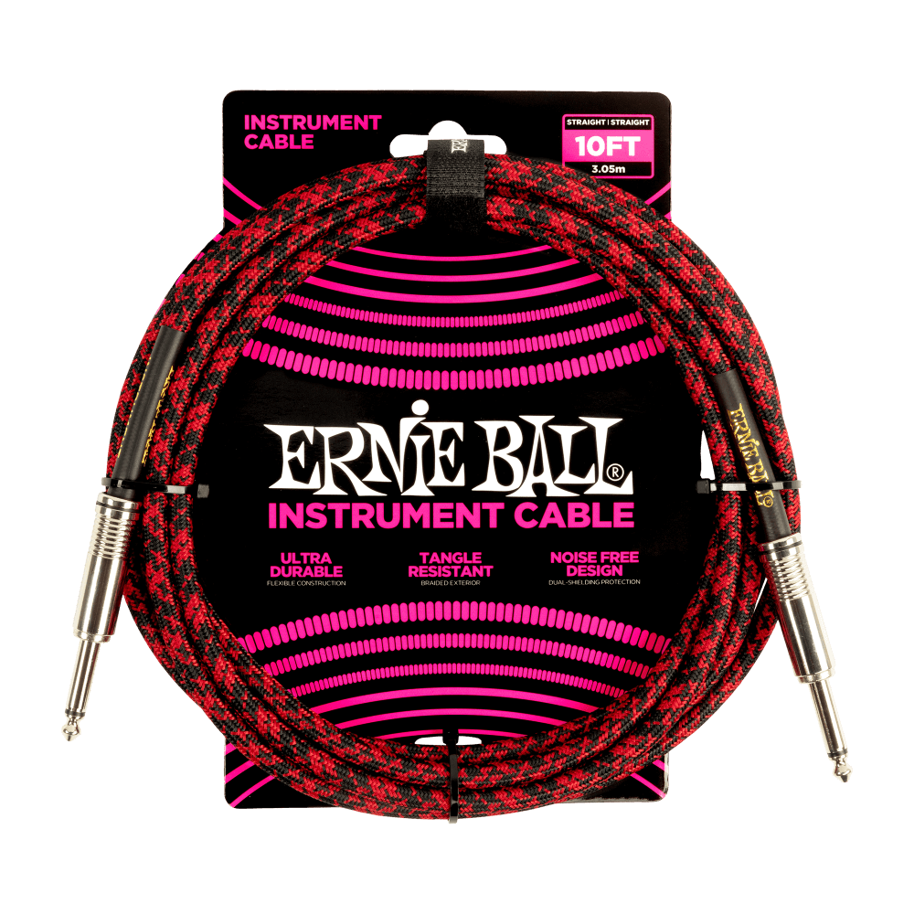 Ernie Ball 6394 Braided Instrument Cable Straight/Straight 10ft - Red/Black