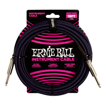 Ernie Ball 6395 Braided Instrument Cable Straight/Straight 18ft - Purple/Black