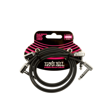 Ernie Ball 6406 Flat Ribbon Stereo Patch Cable 24in - Black - 2 Pack