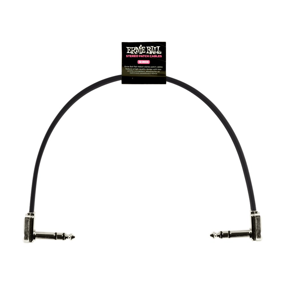 Ernie Ball 6409 Flat Ribbon Stereo Patch Cable 12in - Black - Single