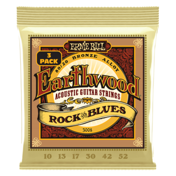 Ernie Ball Rock and Blues w/Plain G Earthwood 80/20 Bronze Acoustic Guitar Strings 10-52 Gauge - 3 Pack