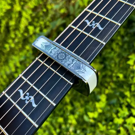 Thalia Capo - Deluxe Series - Black Chrome - Pearl Mandala - UV Inked Design on  Exotic Shell Inlay