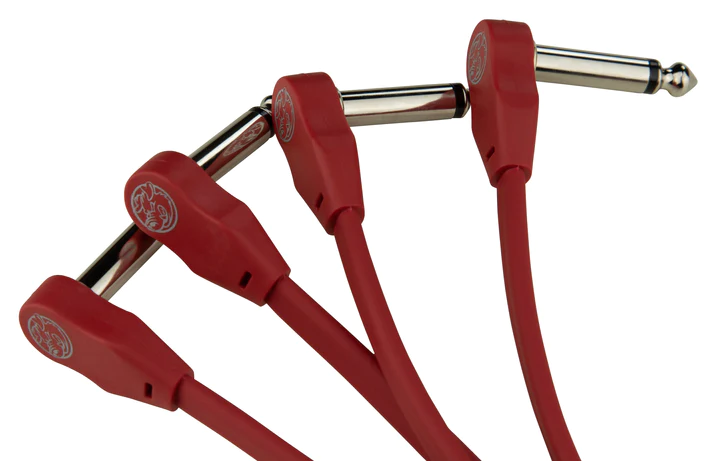 Pig Hog Lil Pigs 6-inch Low Profile Flat Patch Cables , 4-Pack, Candy Apple Red
