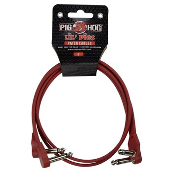 Pig Hog Lil Pigs 2-Foot Low Profile Flat Patch Cables, 2-Pack, Candy Apple Red