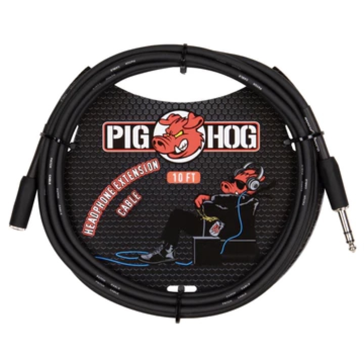 Pig Hog 1/4" (M) to 3.5mm (F) TRS/Headphone Extension Cable, 10-Foot, Black Rubber, Heavy Duty