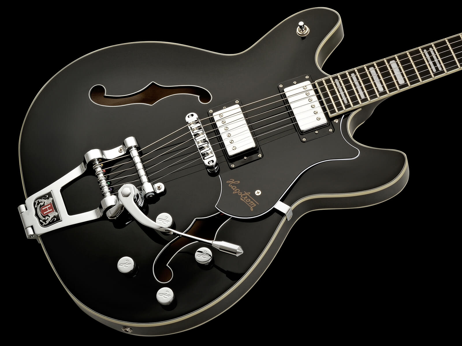 Hagstrom Tremar Viking Deluxe, Semi-hollow Electric Guitar with Tremolo, Black Gloss