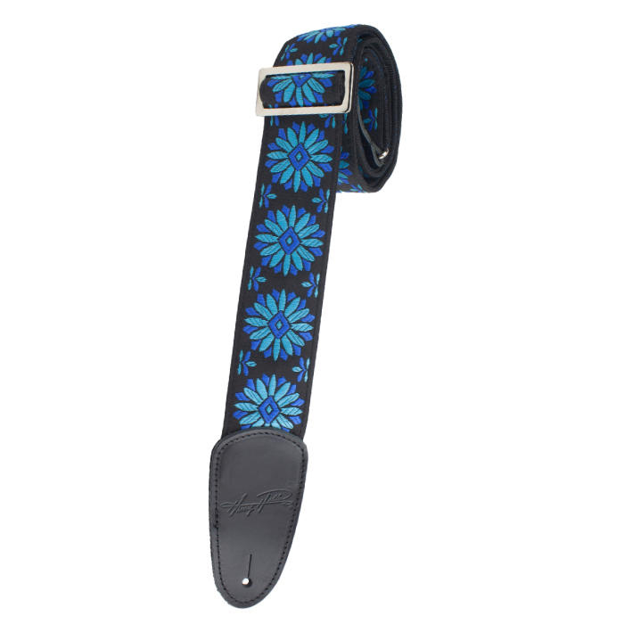Henry Heller 2" Vintage Jacquard Guitar Strap with Premium Leather Ends - Blue Blossom