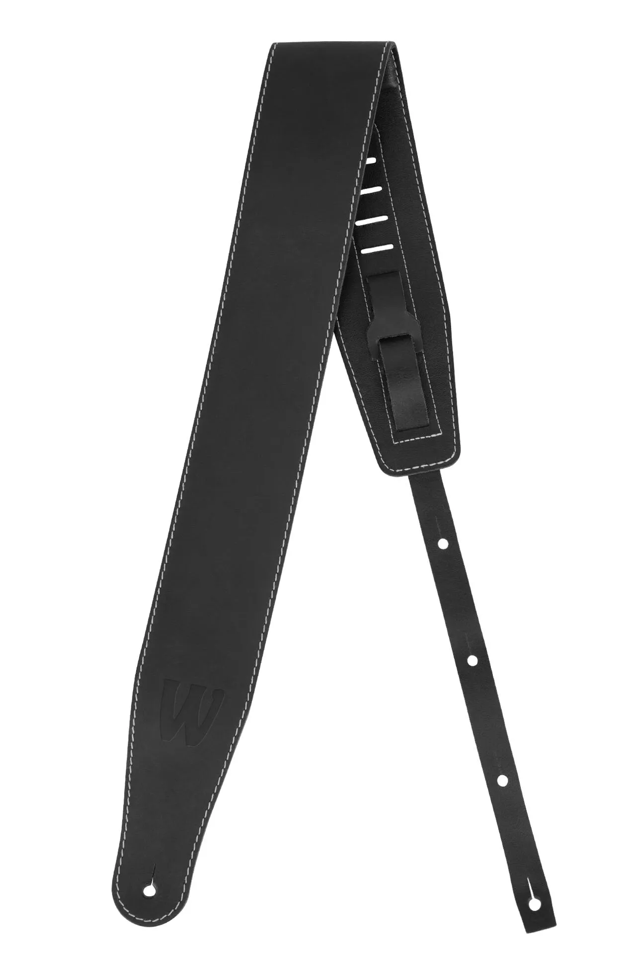 Warwick Teambuilt Genuine Leather Bass Strap, Black with Blind Embossing