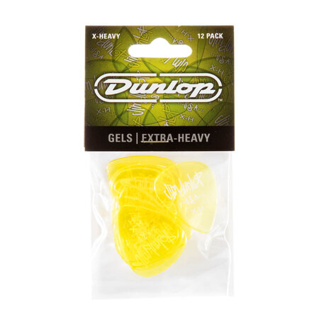 Dunlop Gels Vivid Yellow Extra Heavy Picks, Translucent Polycarbonate, 12-Pack (486-XH)