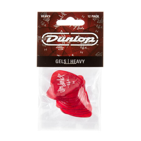 Dunlop Gels Red Heavy Picks (12-Pack), Vivid Translucent Polycarbonate