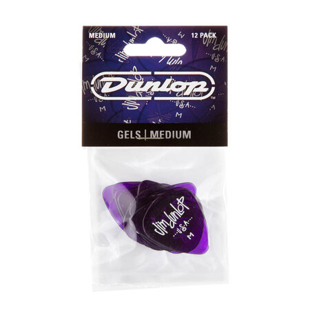 Dunlop Gels Purple Medium Picks (12-Pack), Vivid Translucent Polycarbonate