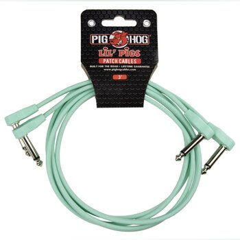 Pig Hog Lil' Pigs 3-Foot Low Profile Patch Cables - 2 Pack, Seafoam Green